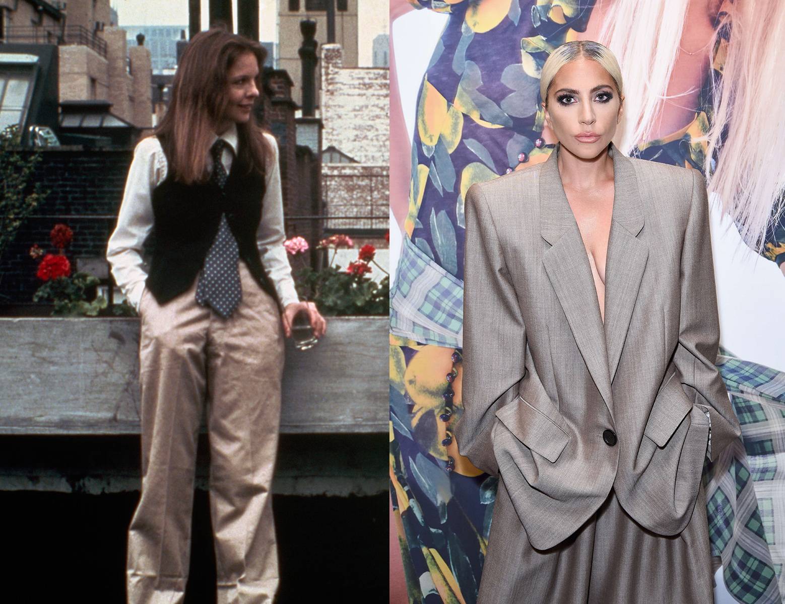 Kadr z filmu „Annie Hall” i Lady Gaga w garniturze Marca Jacobsa