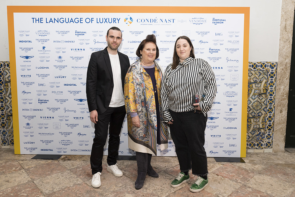 Suzy at the Condé Nast International Luxury Conference in Lisbon with Paulo Almeida and Marta Marques of MarquesAlmeida (Photo: Indigital)