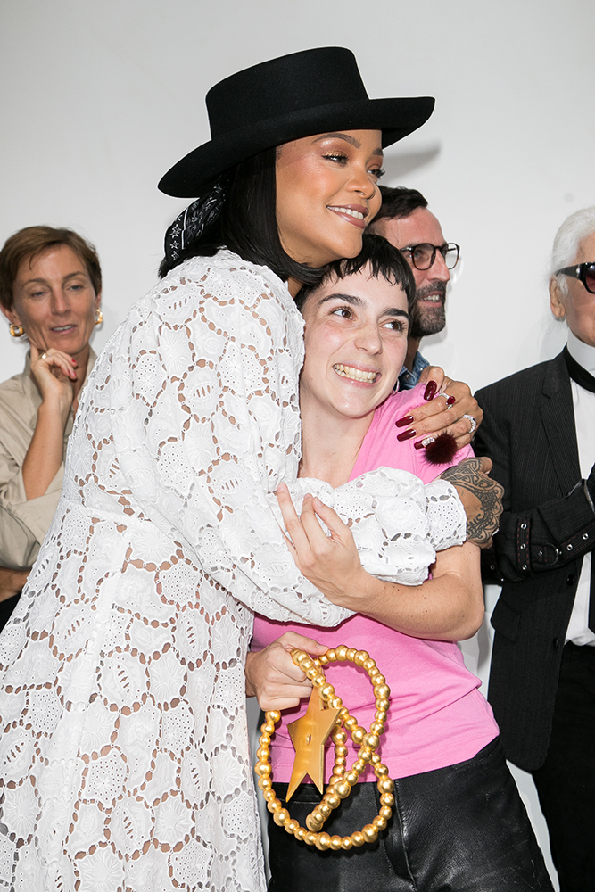 The moment Marine Serre discovered that she had won the 2017 LVMH Prize and that Rihanna was there to present it to her (Photo: Getty Images)
