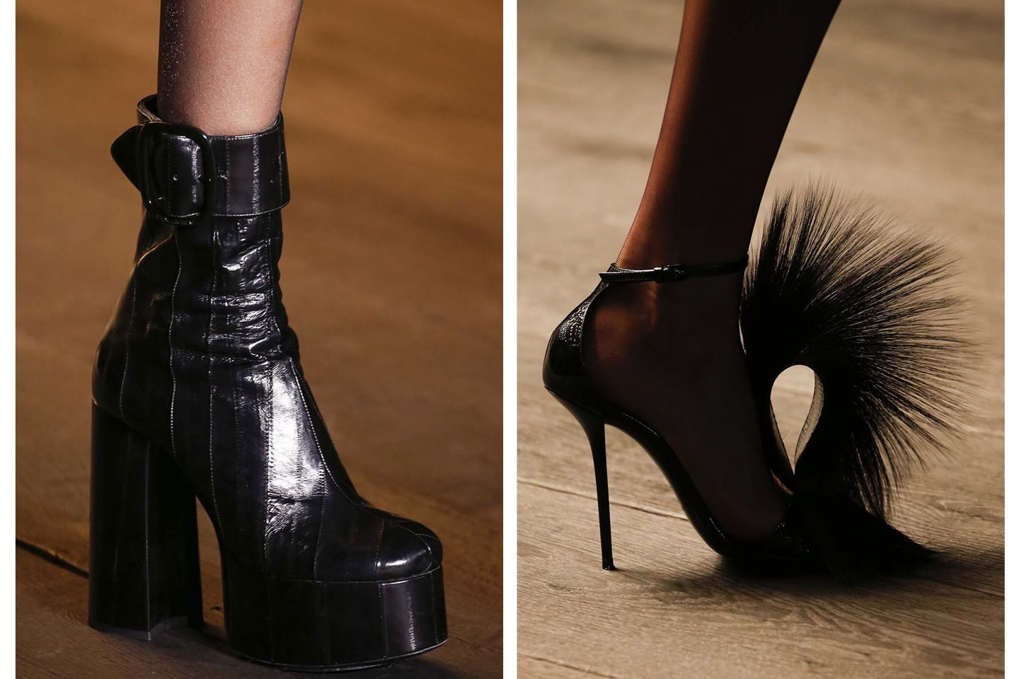 For Saint Laurent Autumn/Winter 2018 the shoes may all be black, but the styles range from the assertive to the whimsical (Photo: INDIGITAL.TV)