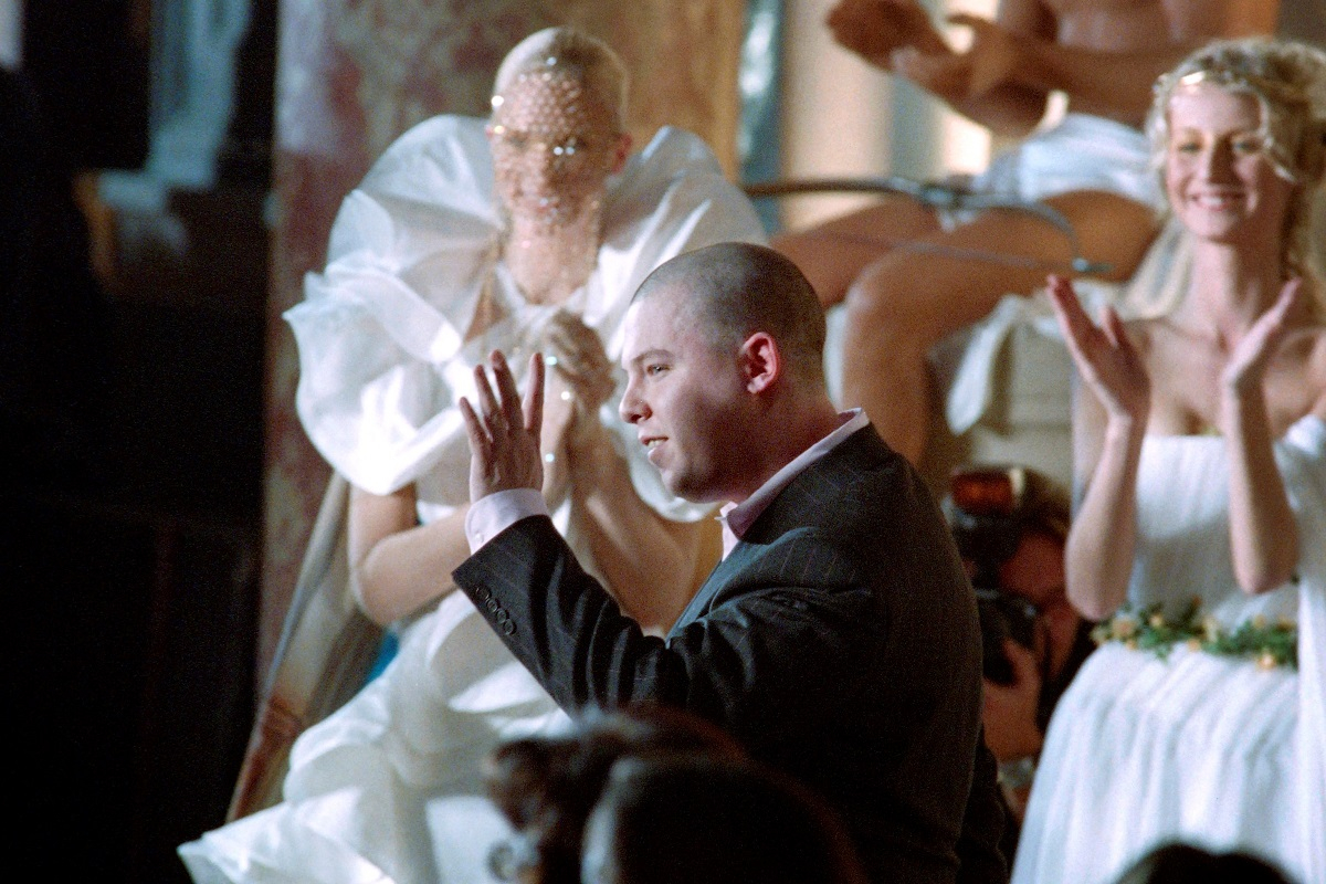 Alexander McQueen is applauded at the end of his spring_summer Givenchy Haute Couture collections_ January 1997 in Paris 