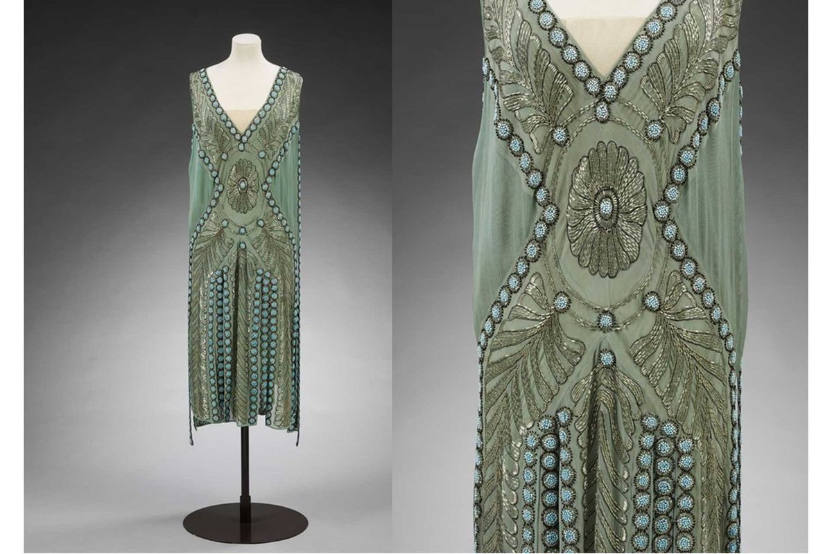 A silk georgette and glass-beaded Salambo dress by Jeanne Lanvin, Paris, 1925. Previously owned by Miss Emilie Busbey Grigsby, and gifted to the Victoria & Albert by Lord Southborough