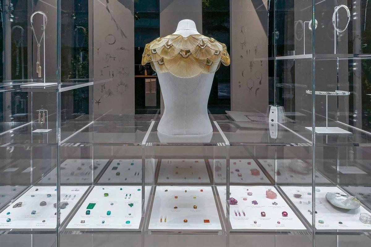 A display from the Boucheron Vendôrama exhibition: the Boucheron Library of Stones and the Cape of Light (Photo: Boucheron)