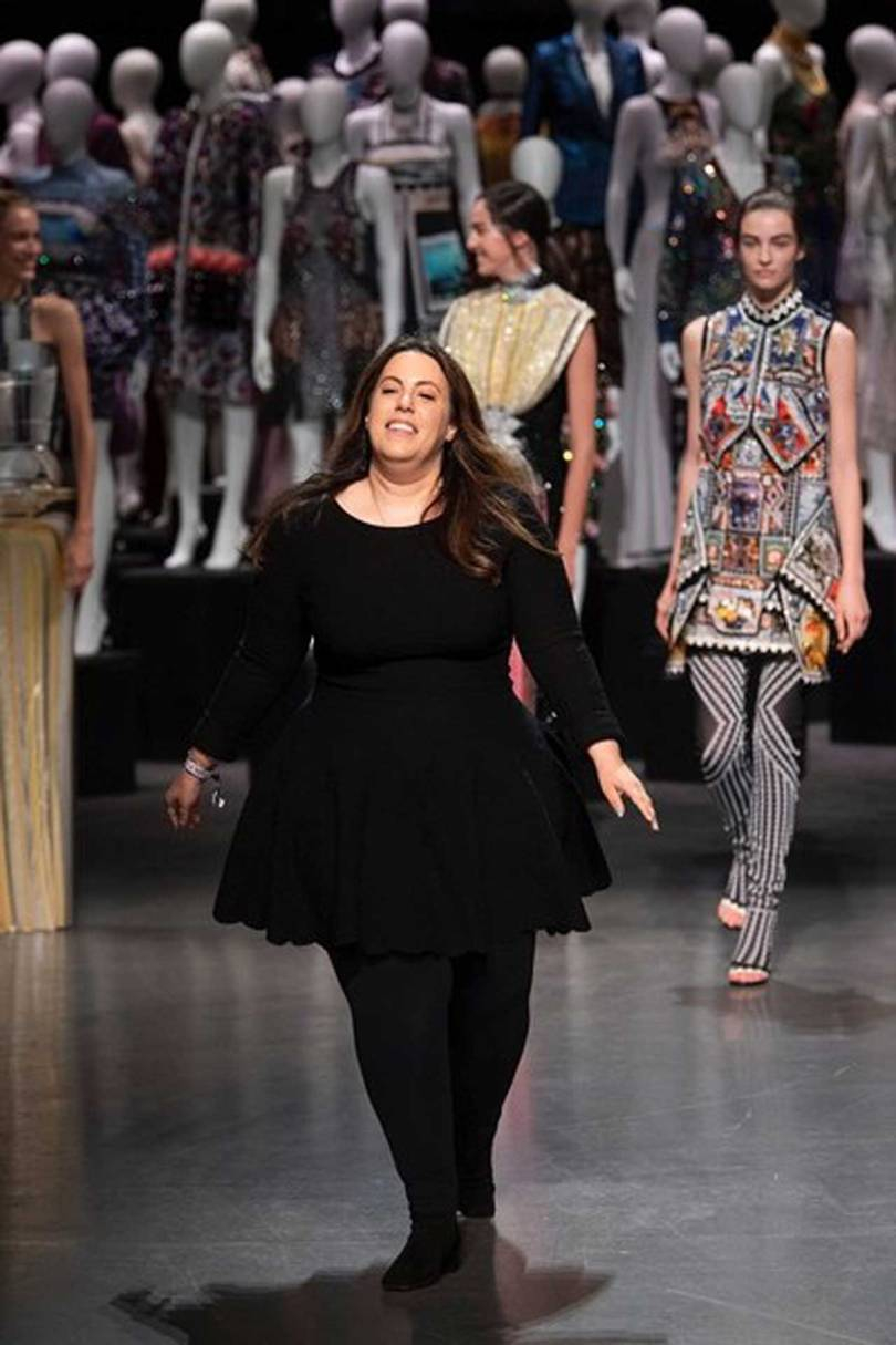 Mary Katrantzou takes a victory lap after the presentation of her Spring/Summer 2019 collectio, Credit: YANNIS VIAMOS / INDIGITAL.TV