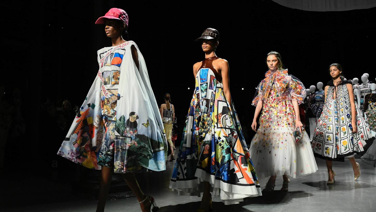 Mary Katrantzous Spring/Summer 2019 collection reinterpreted and reconfigured pieces from her archive to create something new but with a recognisable signature, Credit: AIKER ALDAMA / INDIGITAL.TV