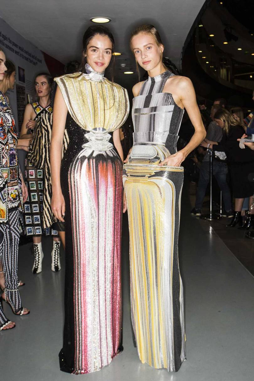 Mary Katrantzous famous Perfume dresses, updated for Spring/Summer 2019 as a knitted shift with a cinched waist, Credit: SONNY VANDEVELDE