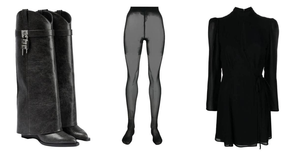 Kozaki Givenchy, rajstopy Falke, sukienka Reformation / (Fot. Materiały prasowe)