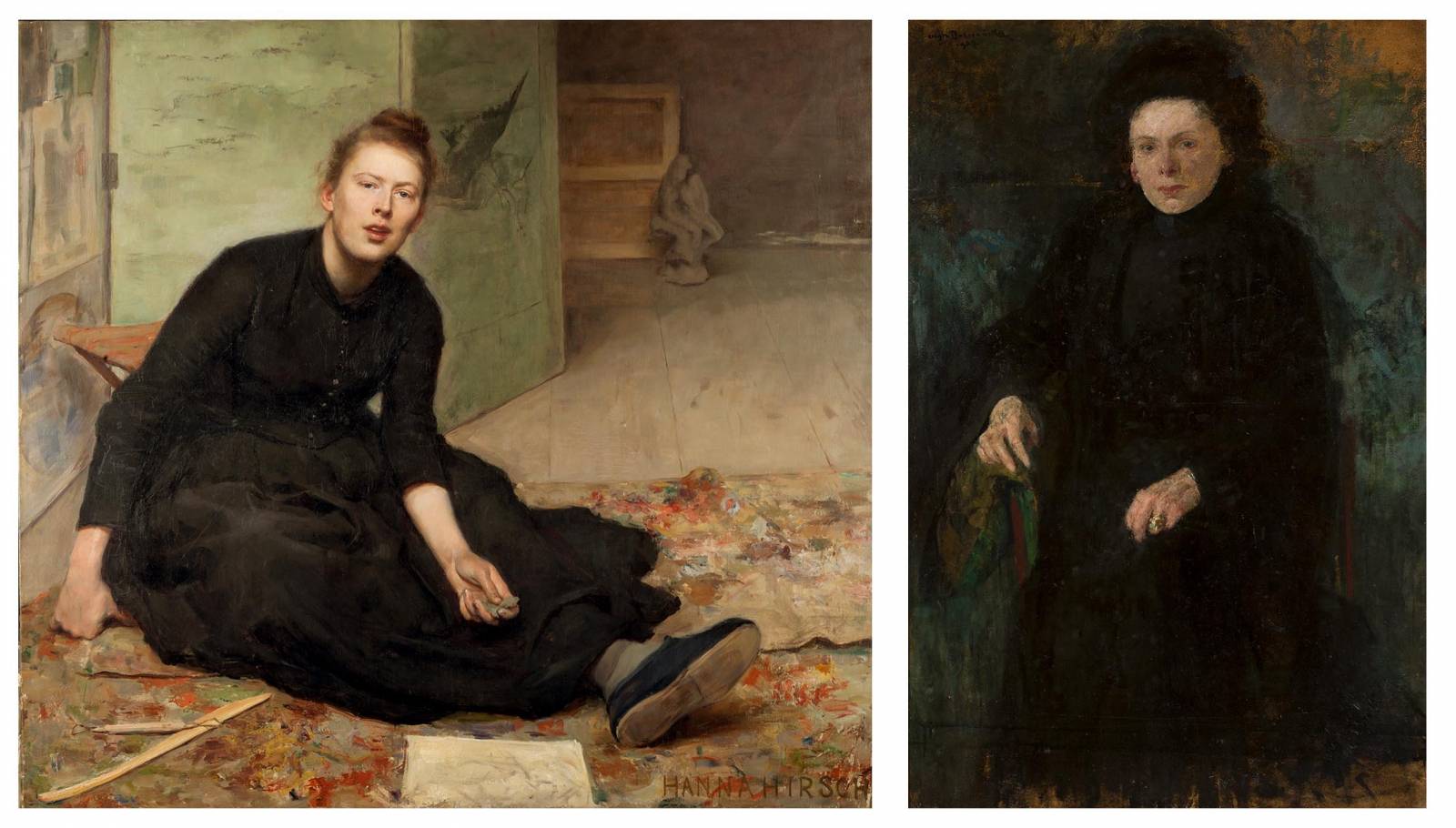 Po lewej: Hanna Hirsch-Pauli, Venny Soldan-Brofeldt, Artist / Artystka,1886-1887, olej na płótnie (Fot. Gothenburg Museum of Art); po prawej: Olga Boznańska (1865–1940) Portret panny Paparówny, 1907; olej, tektura, 117 × 91 cm, Muzeum Narodowe w Warszawie, nr inw. MP 508 MNW (Fot. Krzysztof Wilczyński / MNW)