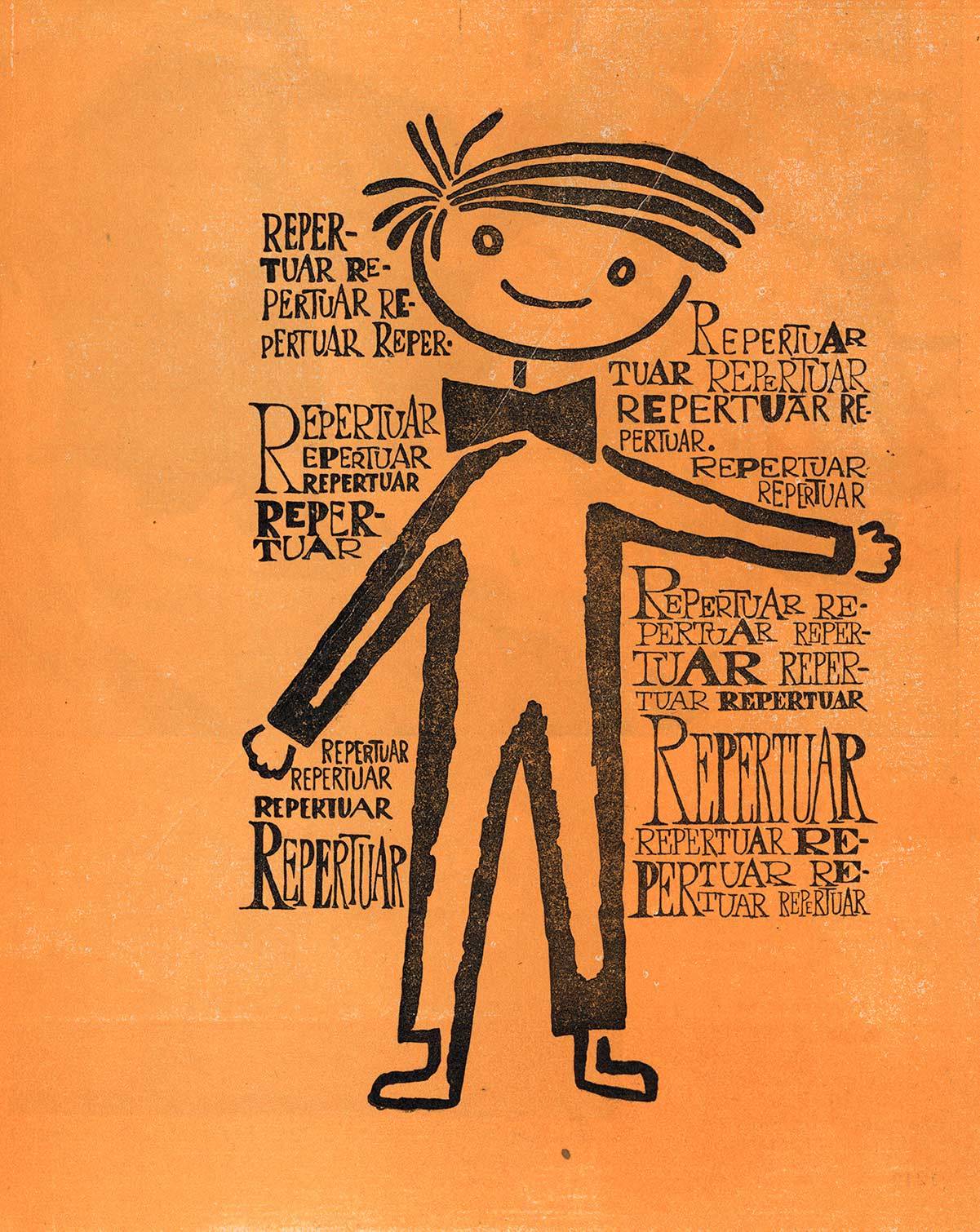 Ilustracja z publikacji jubileuszowej na 20-lecie działalności rabczańskiego teatru w opracowaniu graficznym Jerzego Koleckiego, 1969.