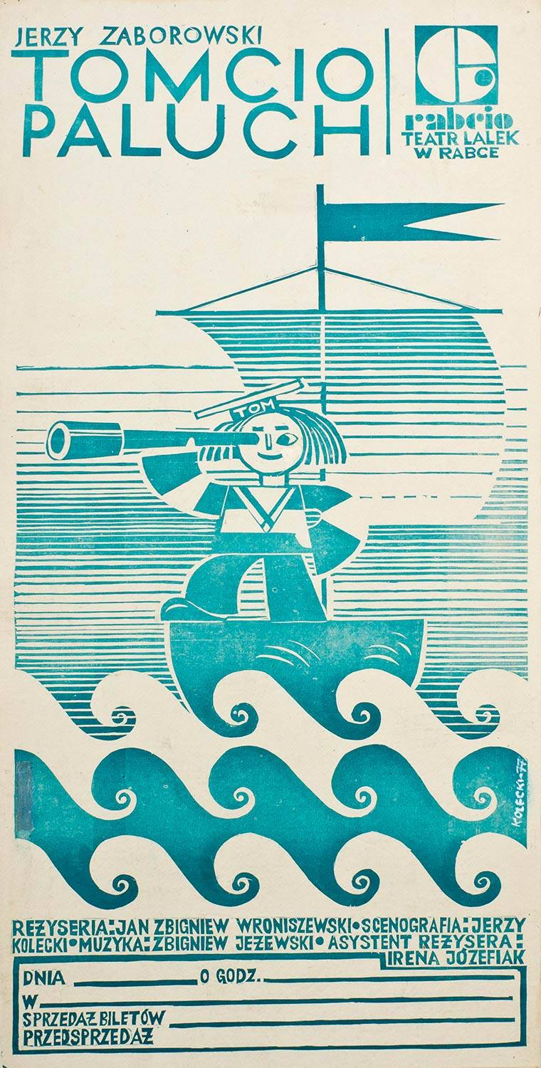 Tomcio Paluch, 1977. Plakat zaprojektowany przez Jerzego Koleckiego dla Teatru Lalek w Rabce. Z archiwum rodziny artysty.