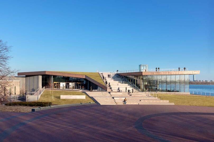 The new Statue of Liberty Museum on Liberty Island, designed by architects FXFOWLE, with exhibitions created by ESI Design. Credit: DAVID SUNDBERG