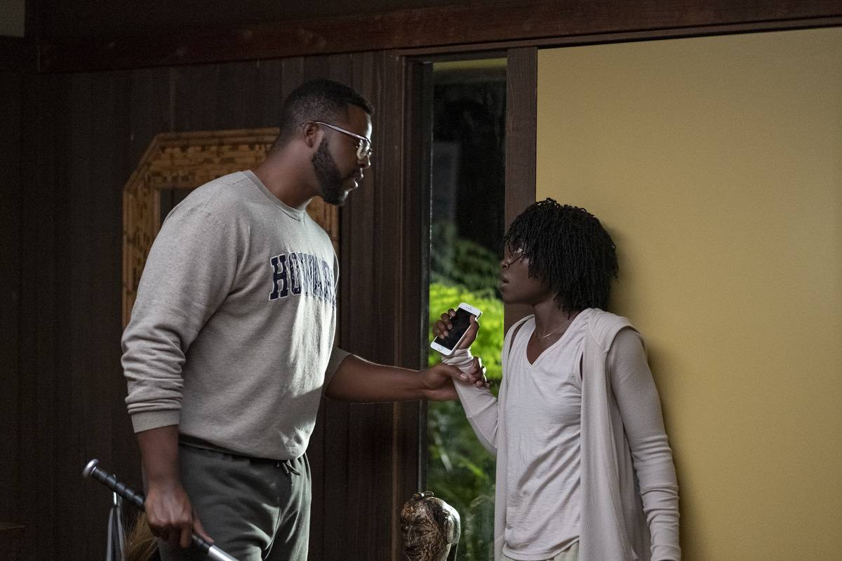 Lupita Nyongo i Jordan Peele na planie filmu