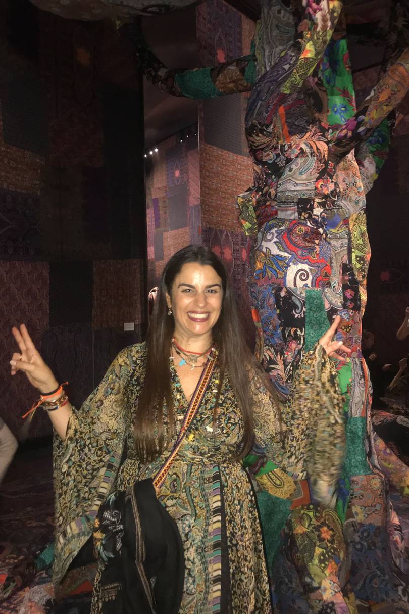 Veronica Etro with the paisley tree of life at the Etro: Generation Paisley exhibition at the Museo delle Culture in Milan Credit: @SUZYMENKESVOGUE