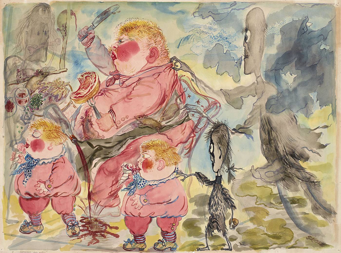 George Grosz, „Disturbed While Eating”, 1947, Sammlung Judin (© Estate of George Grosz, Princeton, N.J. / VG Bild-Kunst, Bonn 2023)