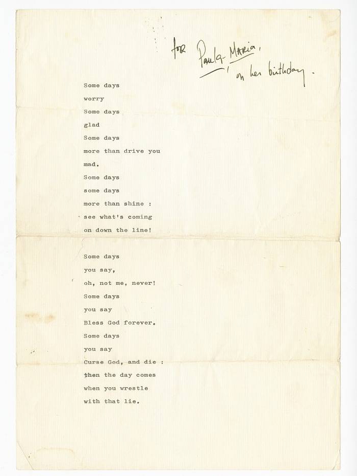 Wiersz dla siostry Pauli napisany z okazji jej urodzin / Fot. Kolekcja Smithsonian National Museum of African American History and Culture, podarowany przez The Baldwin Family