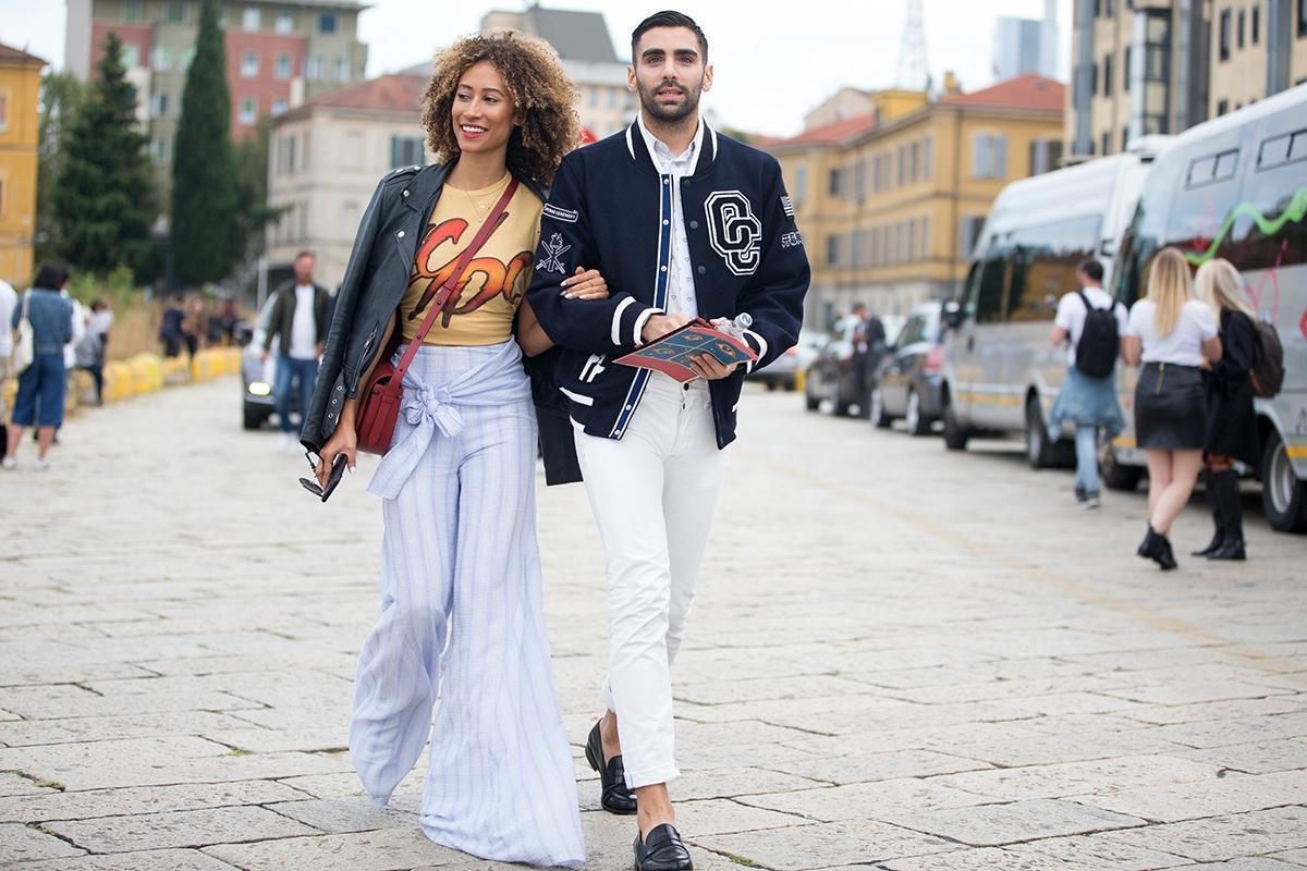 Elaine Welteroth i Phillip Picardi podczas tygodnia mody w Mediolanie w 2017 roku.