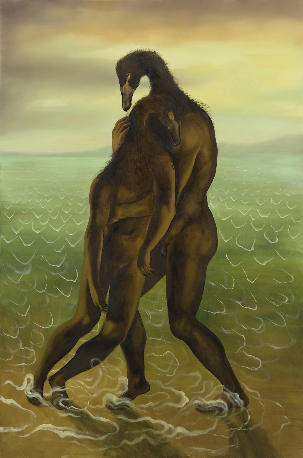 Krzysztof Gil, Uciekinierzy (Fugitives), 2024, olej na płótnie, 180 × 119.5 cm. Dzięki uprzejmości artysty i Galerii Monopol