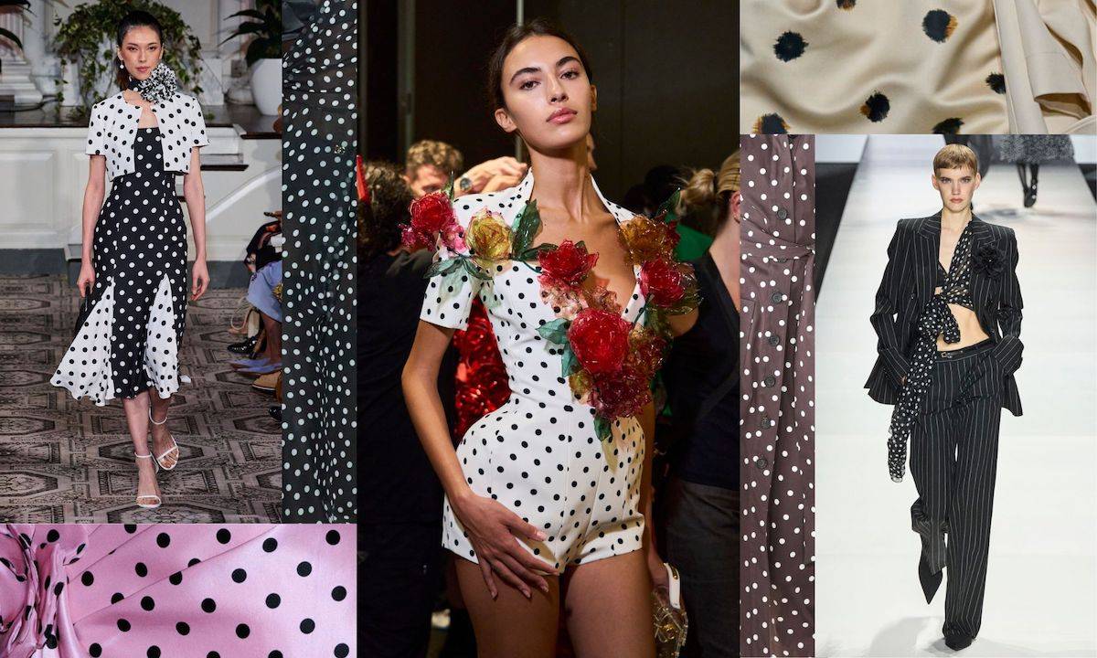 Trendy wiosna-lato 2024: Szykowne sukienki, spodnie z wysokim stanem i koszulki polo malowane w grochy w stylu retro (Fot. Spotlight. Launchmetrics, materiały prasowe, Acielle/Style du Monde)