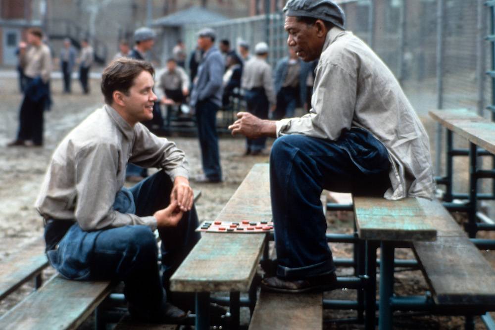 Kard z filmu Skazani na Shawshank, Tim Robbins i Morgan Freeman (Fot. Getty Images)